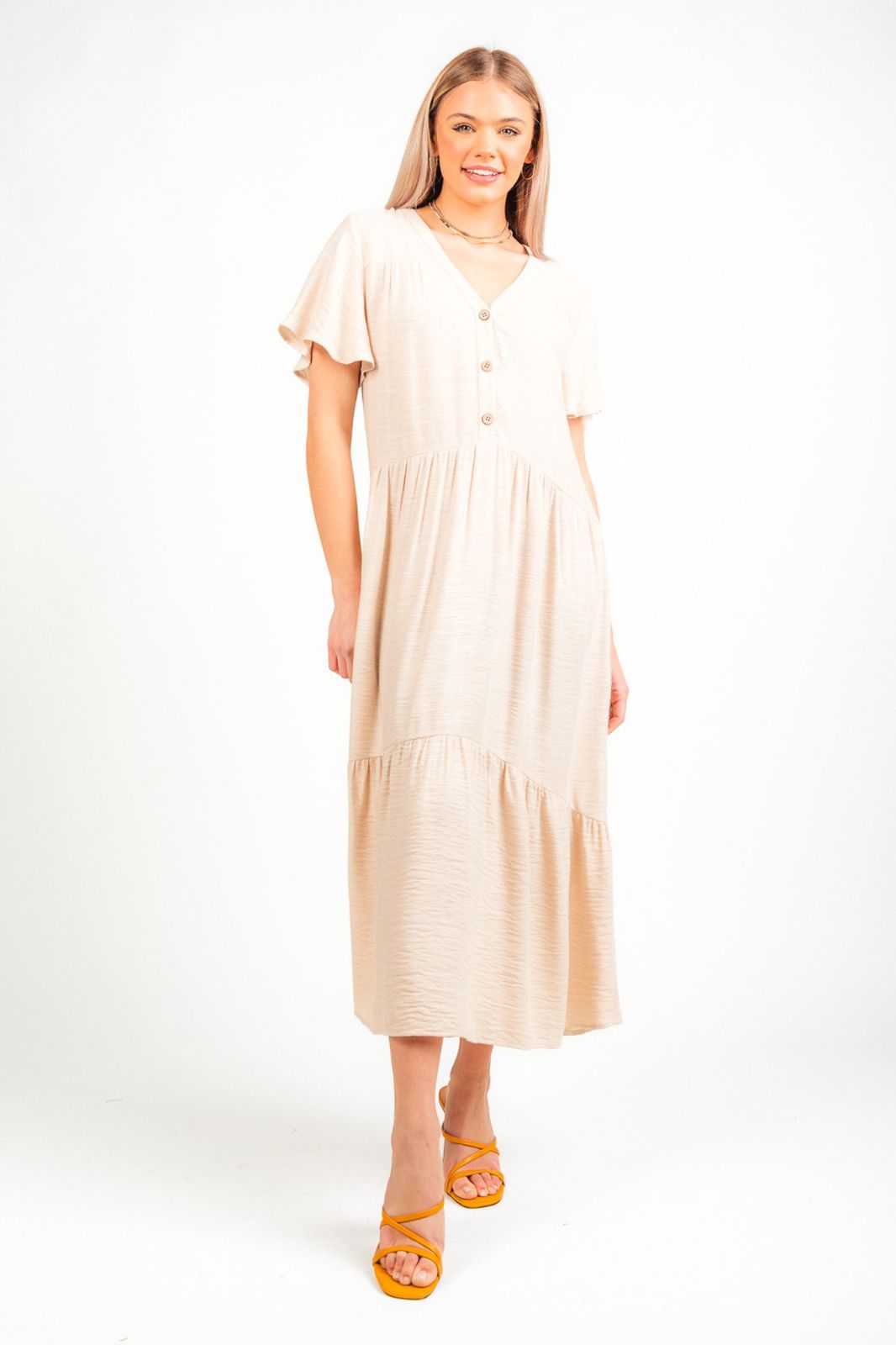 Vestido largo liso beige