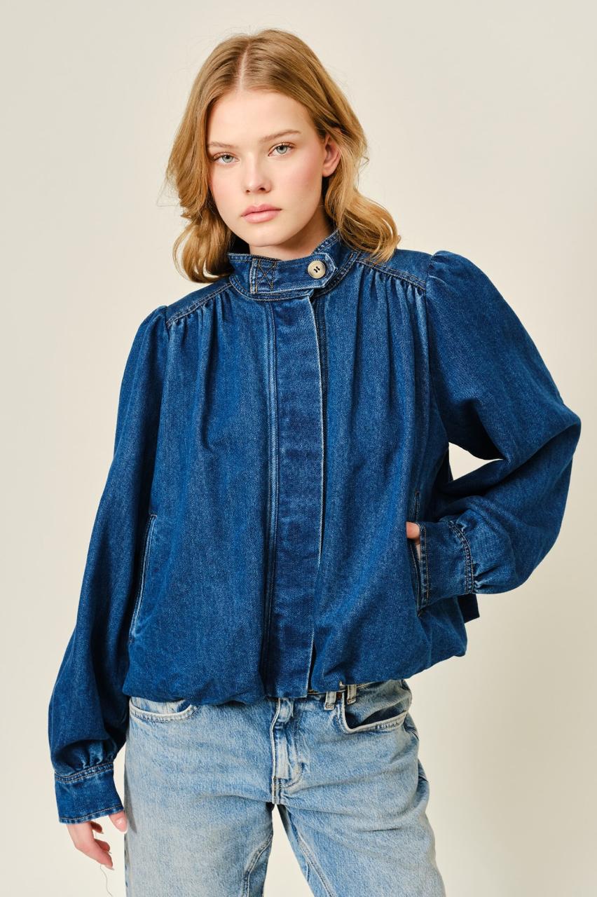 Chaqueta denim cuello mao