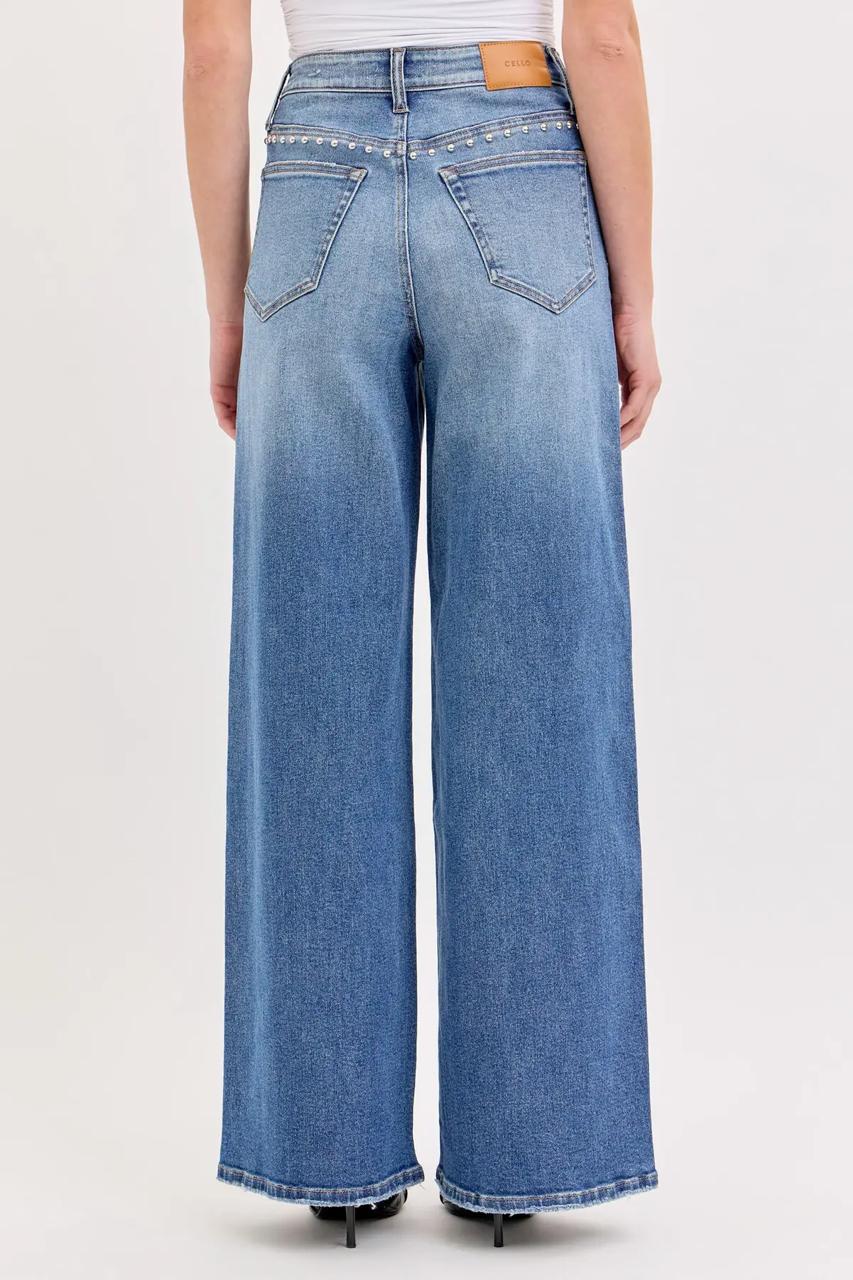 Jeans Wide Leg con estoperoles