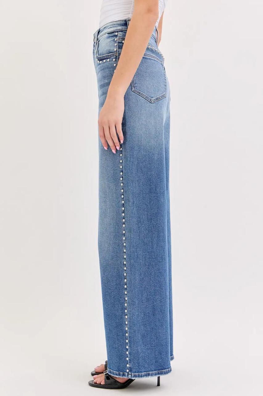 Jeans Wide Leg con estoperoles