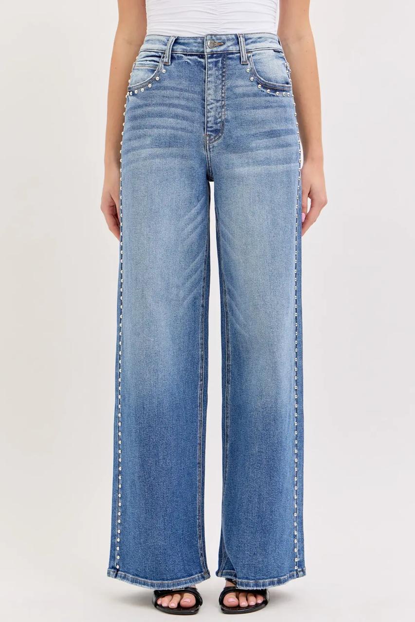 Jeans Wide Leg con estoperoles