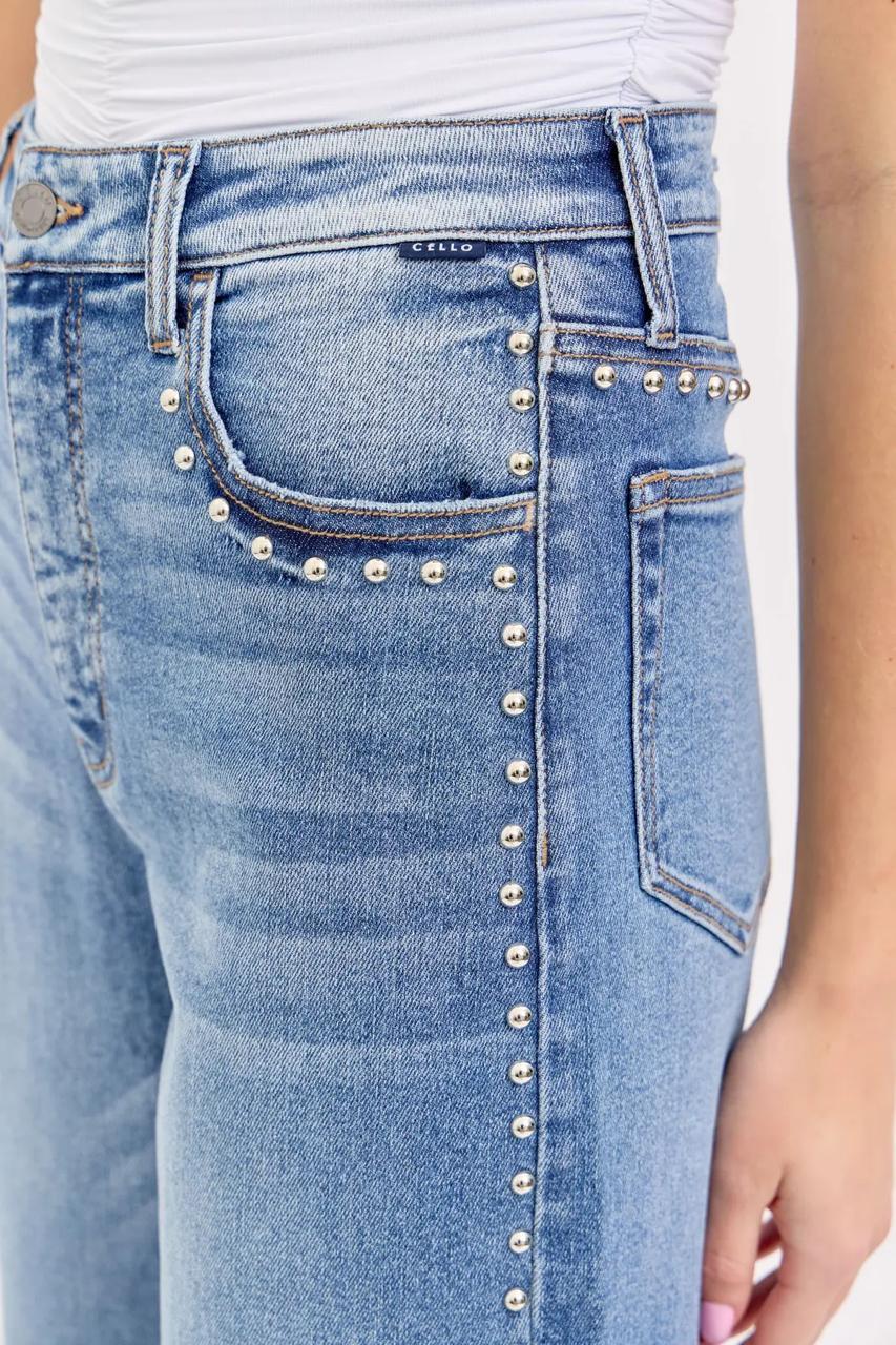 Jeans Wide Leg con estoperoles